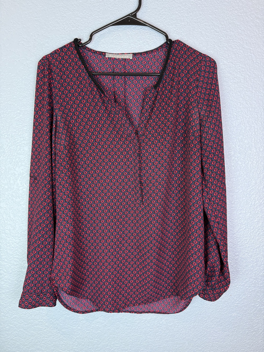 Daniel Rainn Blouse Womens Large Geometric Pattern Long Sleeve Top Pullover